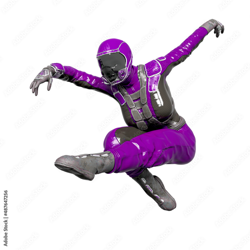 cosmonaut girl is doing a modern dance on white background