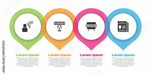 Set Police beat human, Censored stamp, and News. Business infographic template. Vector