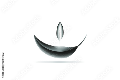 colored feathers in the form of an oil lamp with fire or a boat with a sai