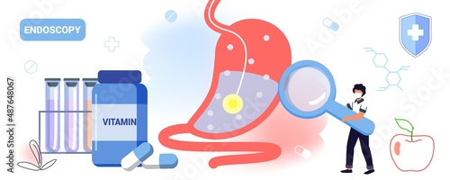 Endoscopy healthcare technology concept vector illustration Gastroenterology stomach and digestive system Medical internal organs disease health care Tract system examination Ultrasound xray diagnosis