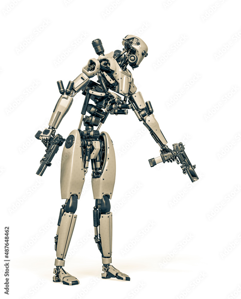 droid soldier is shooting down in action and holding a pistol droid soldier is shooting down in action and holding a pistol
