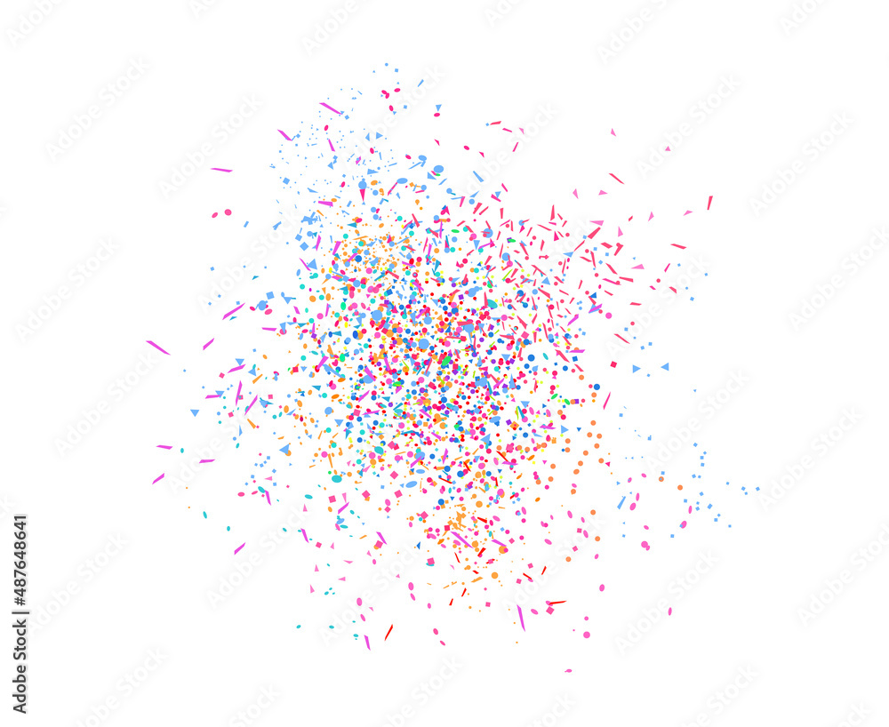 Multicolored confetti on white. Geometric background with glitters. Pattern for design. Print for flyers, posters, banners and textiles. Greeting cards. Luxury texture