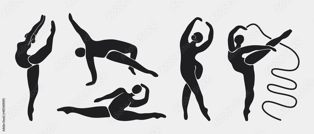 Plus size ballet dancer. Trendy set of ballerina silhouettes, hand drawn dancing bodypositive women. Vector illustration Plus size ballet dancer. Trendy set of ballerina silhouettes, hand drawn dancing bodypositive women. Vector illustration