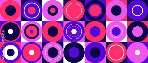 Abstract concentric circle background. Geometric bauhaus shapes, round elements suprematism style. Vector illustration