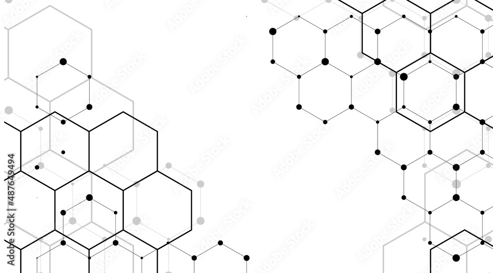 Obraz premium Abstract cube hexagon shape background. Vector banner design. Hexagons pattern. Geometric abstract background with simple hexagonal elements. Medical. Vector digital art banner