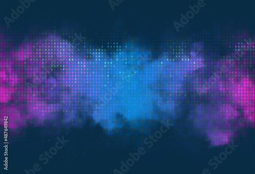 Halftone smoke and led abstract vector background. Futuristic retro 80's mood design element. 