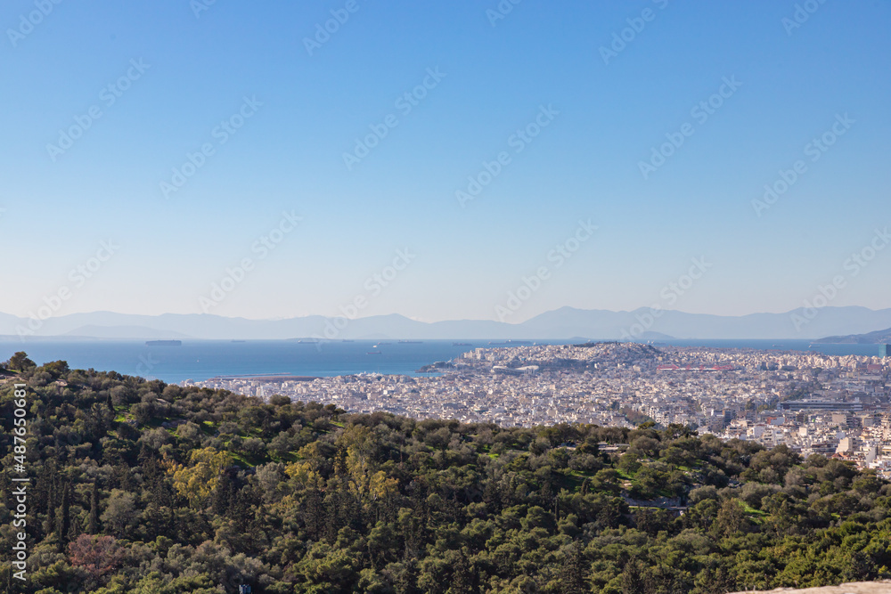 Panoramic view of Athens Greece city buildings from Acropolis