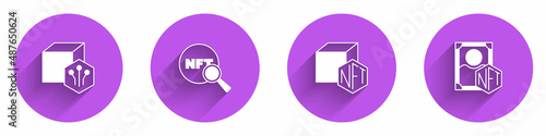 Set NFT Digital crypto art, Search, and icon with long shadow. Vector