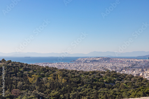 Panoramic view of Athens Greece city buildings from Acropolis