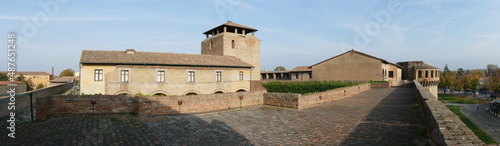 Tela panorama of the walls, of the towers and of the green lawn from the raised patro