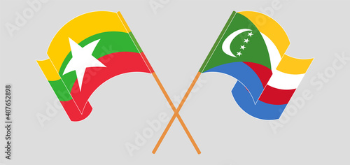 Crossed flags of Myanmar and the Comoros. Official colors. Correct proportion