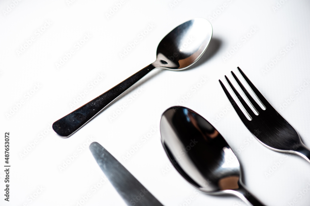 Fototapeta premium fork, knife, spoon, teaspoon, cutlery isolated on white background, clipping path