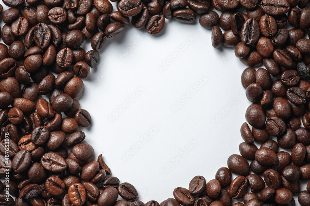 Coffee beans isolated on white background with place for text Coffee beans isolated on white background with place for text