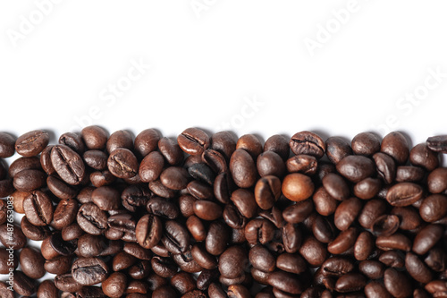 Coffee beans isolated on white background with place for text