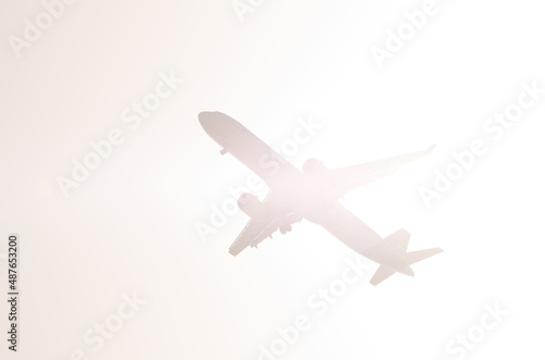 Airplane flying against the light. Aguimes. Gran Canaria. Canary Islands. Spain.