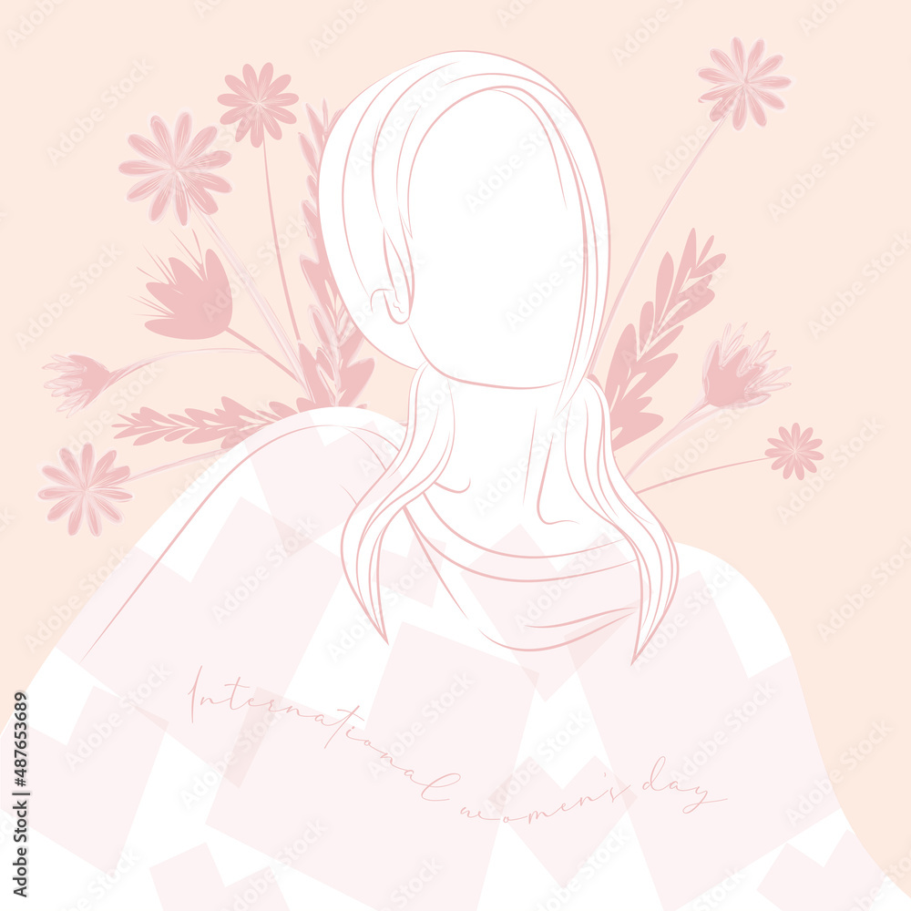 Happy woman day illustration sketch of woman with flowers Vector Happy woman day illustration sketch of woman with flowers Vector