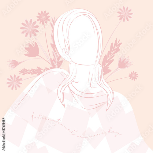Happy woman day illustration sketch of woman with flowers Vector