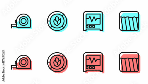 Set line Seismograph, Roulette construction, Soil analysis and Ground icon. Vector