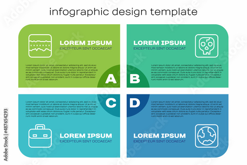 Set line Briefcase, Soil ground layers, Earth globe and Archeology. Business infographic template. Vector