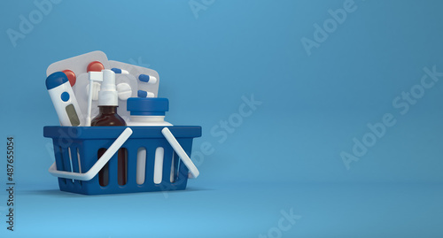Cart with medicines. 3d rendering.
