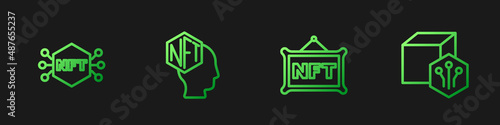 Set line NFT Digital crypto art, and . Gradient color icons. Vector