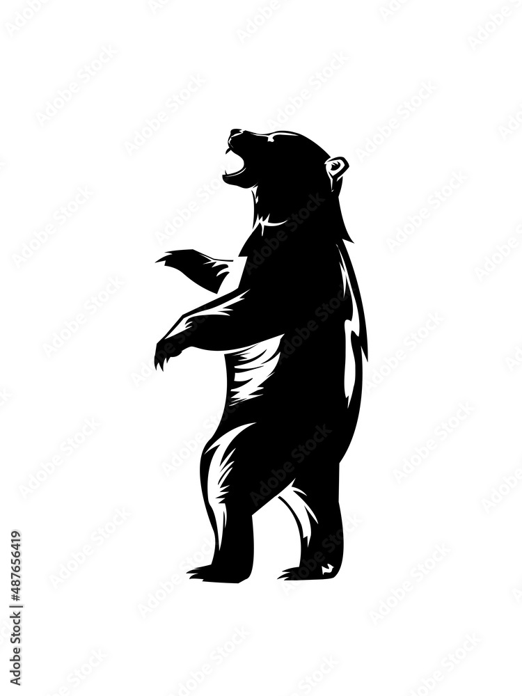 Bear black silhouette on hind legs stock market illustration 