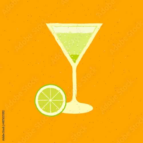 Green martini wiht lime. Vector texture flat illustration.