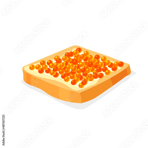 Sandwich with butter and salmon caviar. Fish roe - healthy luxury delicacy. Vector illustration isolated on white background.
