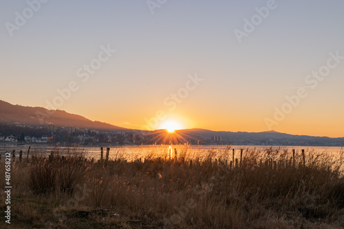 Sunset at the lake of Constance in Altenrhein in Switzerland