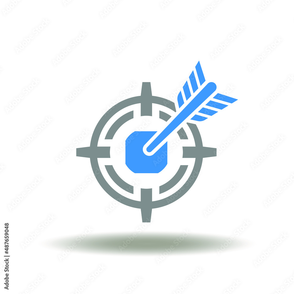 Vector illustration of aim with bow arrow. Icon of target, focus. Symbol of goal achievement. Vector illustration of aim with bow arrow. Icon of target, focus. Symbol of goal achievement.