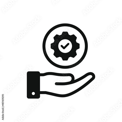 Cogwheel and check mark on hand. Execution, progress, development icon design isolated. Vector illustration