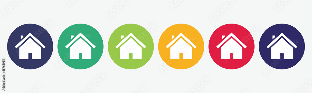 Collection of 6 buttons with house icon. Vector illustration. Collection of 6 buttons with house icon. Vector illustration.