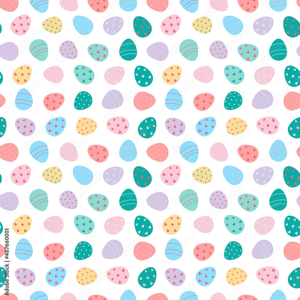 Easter eggs seamless pattern. Decorated Easter eggs on a white background. Design for textiles, packaging, wrappers, greeting cards, paper, printing