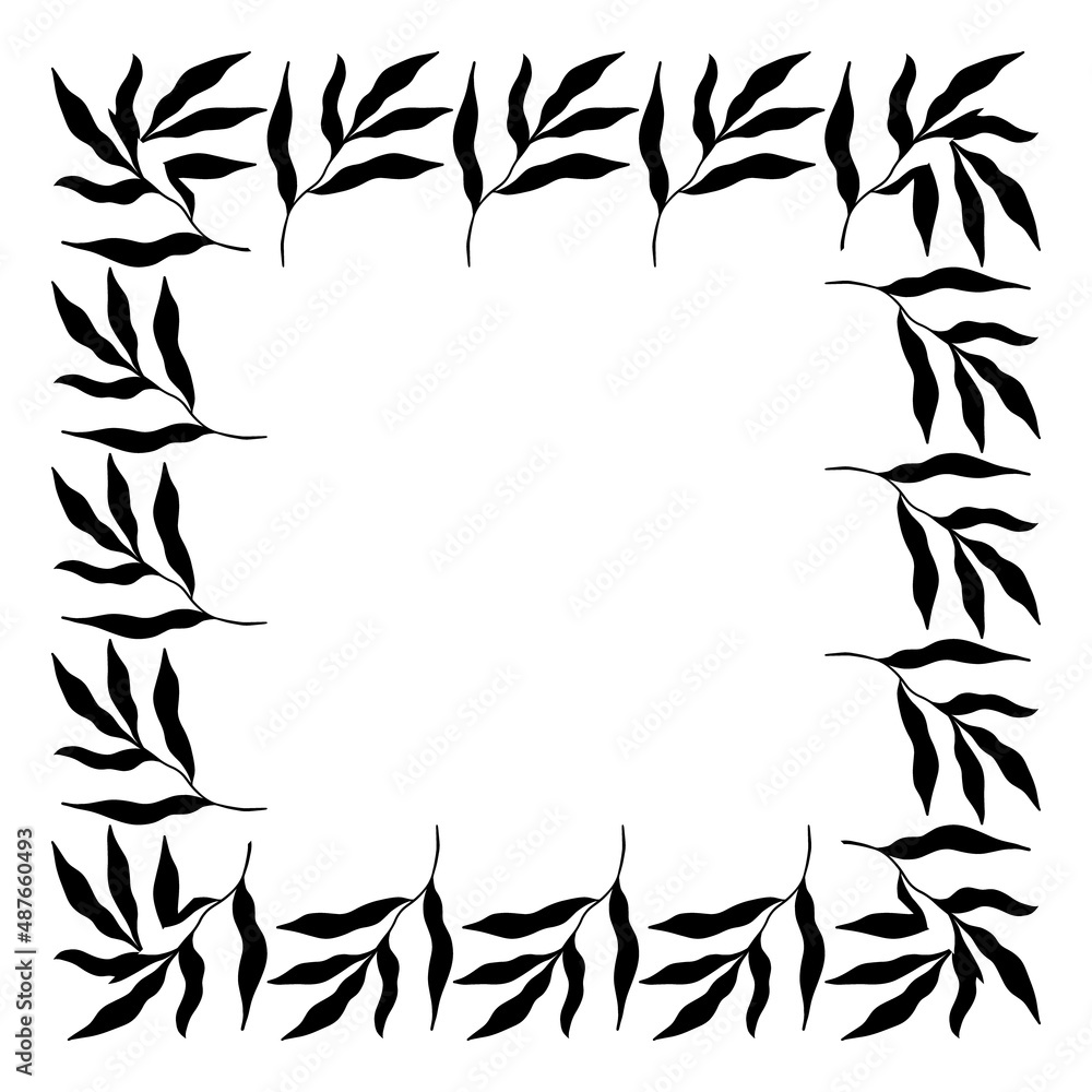 Obraz premium square shaped black frame made of plants on white isolated background