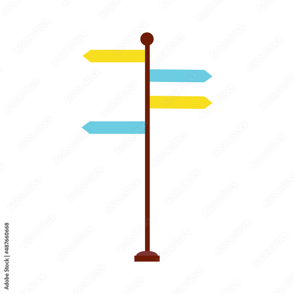 Road sign. Direction signs on a metal stand, a blank sign and a guide sign. Vector illustration isolated on white background Road sign. Direction signs on a metal stand, a blank sign and a guide sign. Vector illustration isolated on white background