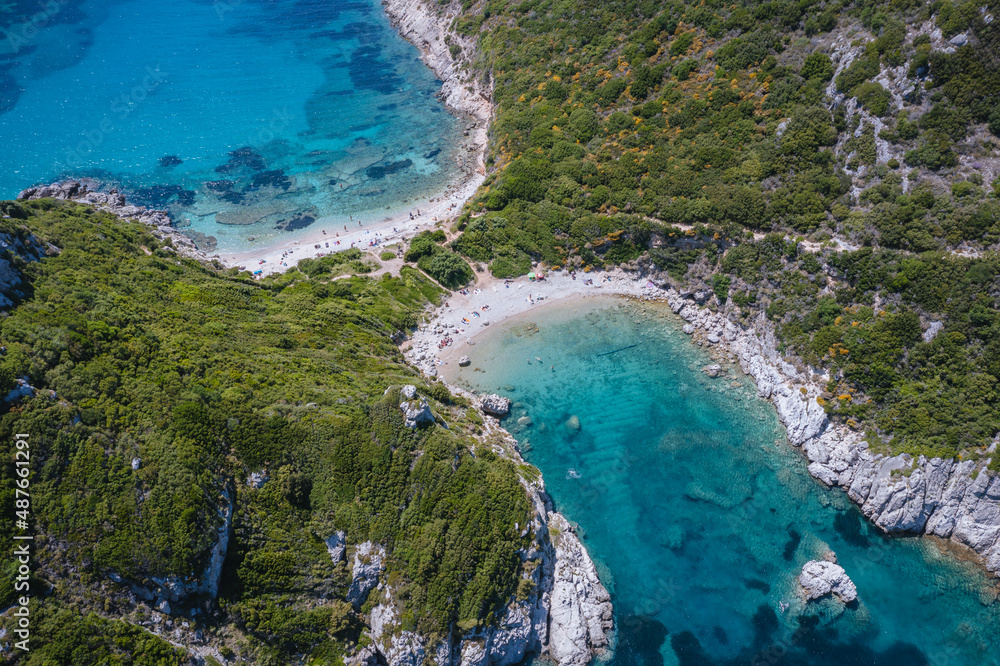 Porto Timoni and Limni beaches near Afionas village, Corfu Island in Greece