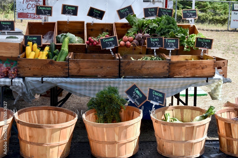 a display of fresh vegetables for sale at a farmers market