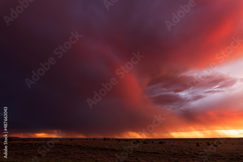 Virga and colorful sunset sky with dramatic clouds