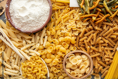 composition of raw Italian pasta Different shapes	
 photo