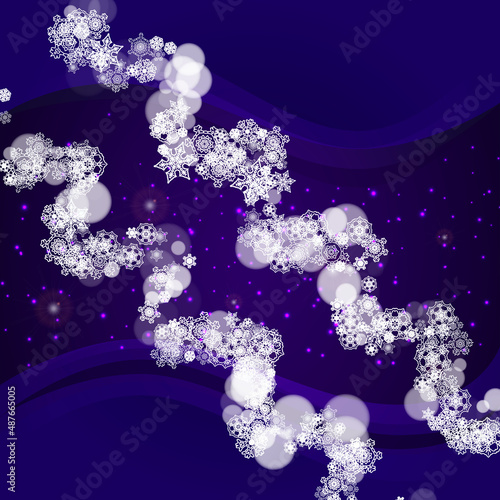 Winter frame with ultra violet snowflakes. New Year snowy backdrop. Snow border for flyer, gift card, party invite, retail offer and ad. Christmas trendy background. Holiday banner with winter frame