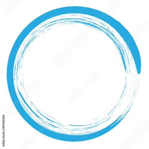 Circle brush stroke vector isolated on white background. Blue enso zen circle brush stroke. For stamp, seal, ink and paintbrush design template. Grunge hand drawn circle shape, vector illustration