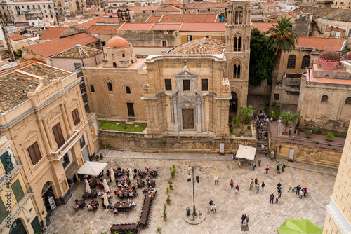 Top view of the Santa Maria dell Ammiraglio Church known as Martorana Church on the Bellini Square in Palermo, Sicily, Italy photo
