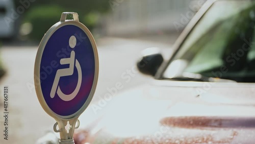 Disabled handicap parking space reserved for handicapped. Parking for people with special needs. Special places for cars. Wheelchair parking symbol. vector icon