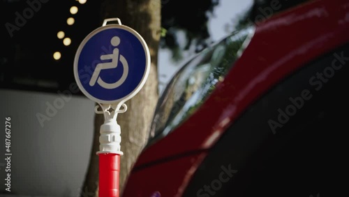 Disabled handicap parking space reserved for handicapped. Parking for people with special needs. Special places for cars. Wheelchair parking symbol. vector icon