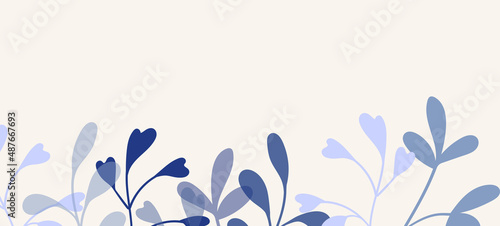 Floral web banner with drawn color exotic leaves. Nature concept design. Modern floral compositions with summer branches. Vector illustration on the theme of ecology, natura, environment