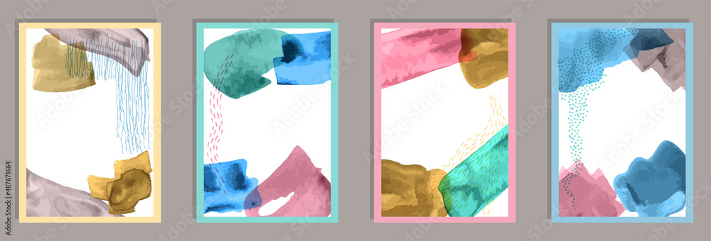 Painted simple banners vector set. Watercolor