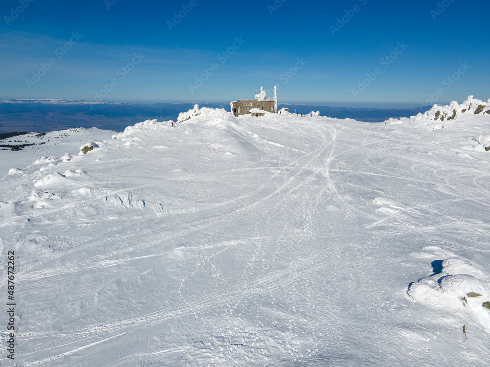 Fototapeta premium Aerial Winter view of Vitosha Mountain near Cherni Vrah peak, Bulgaria