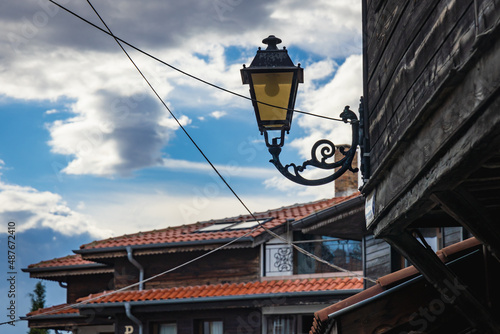 Street lamp in Old Town of Nesebar historic city on a Black Sea shore in Bulgaria photo