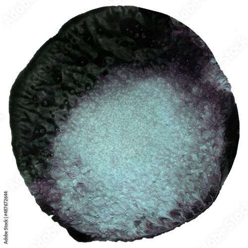 Watercolor black-minty round ink drops isolated on white paper. Perfect for motion graphics, digital composition. Design for the fabric, background, wallpaper, cover.