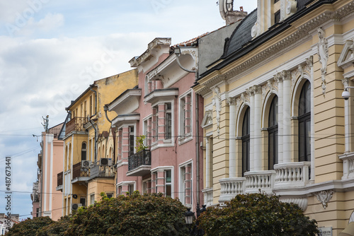 Townhouses on Prince Alexander I street in Plovdiv city, Bulgaria © Fotokon
